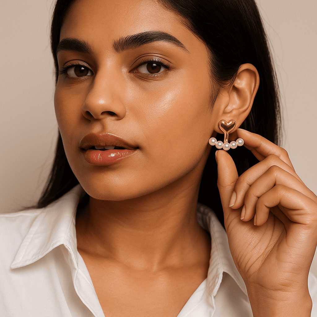 Classic Gold Pearl Studs - Image 2