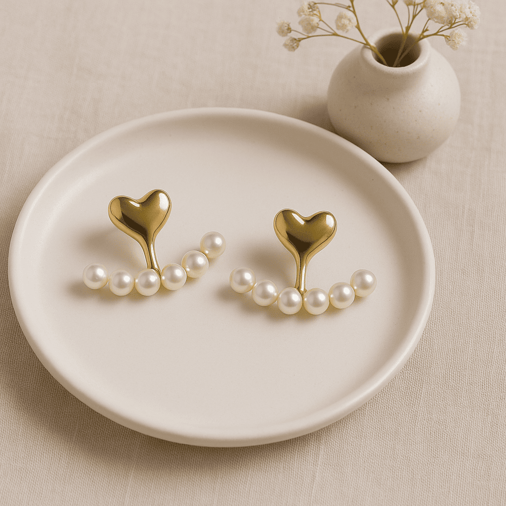 Classic Gold Pearl Studs - Image 3