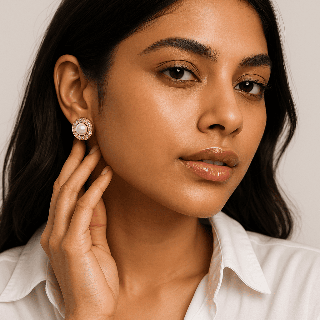 Floral Zircon Pearl Studs - Image 2