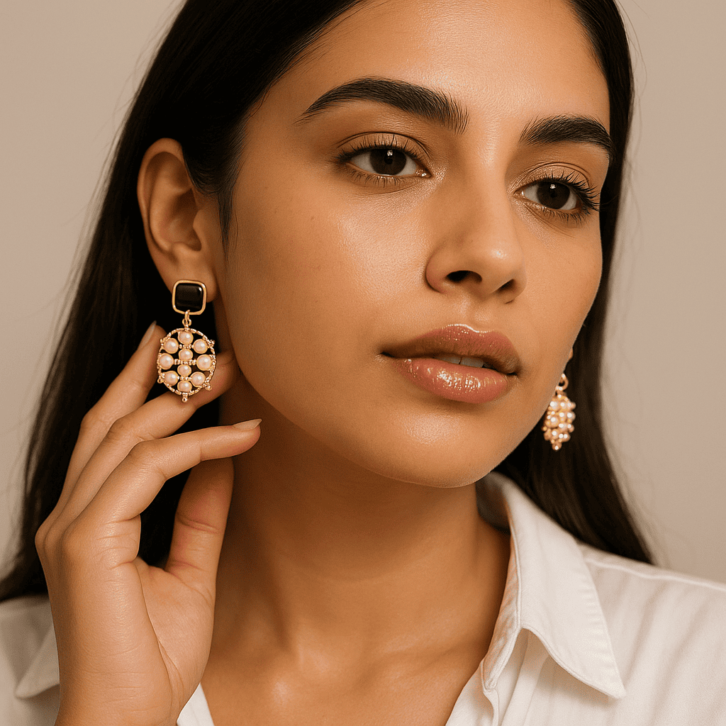 Pearl Rhinestone Sparkle Earrings - Image 2