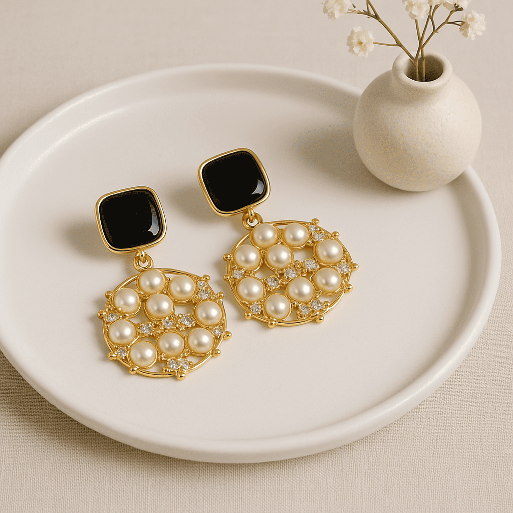 Pearl Rhinestone Sparkle Earrings - Image 3