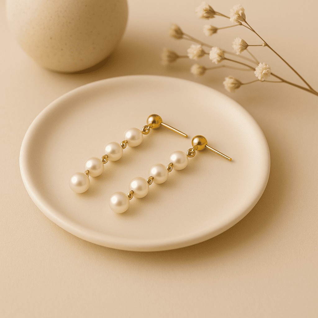 Three Tier Pearl Earrings - Image 3